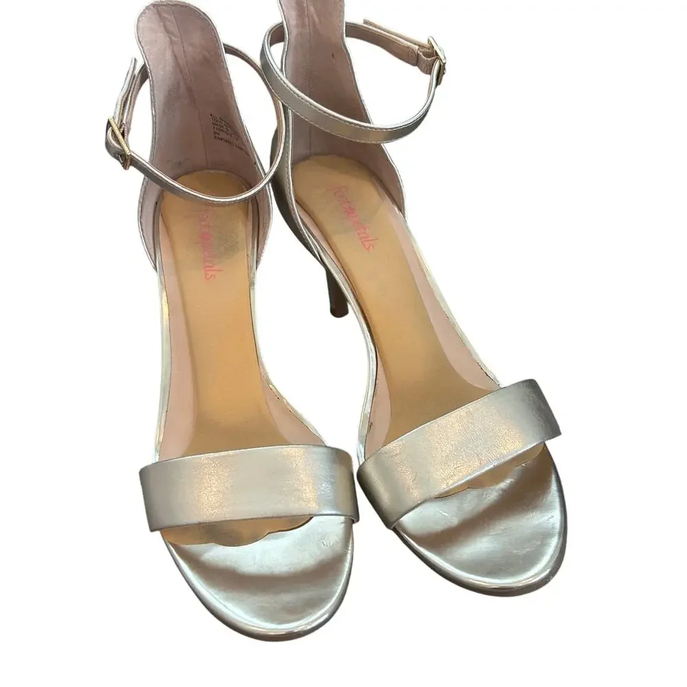 BP Luminate Gold Strappy Slingback Heel Ankle Strap Womens Size 8